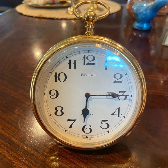 Gold Desk Clock Pocket Watch Style Seiko Japan Vintage Alarm Clock - Picture 4 of 10